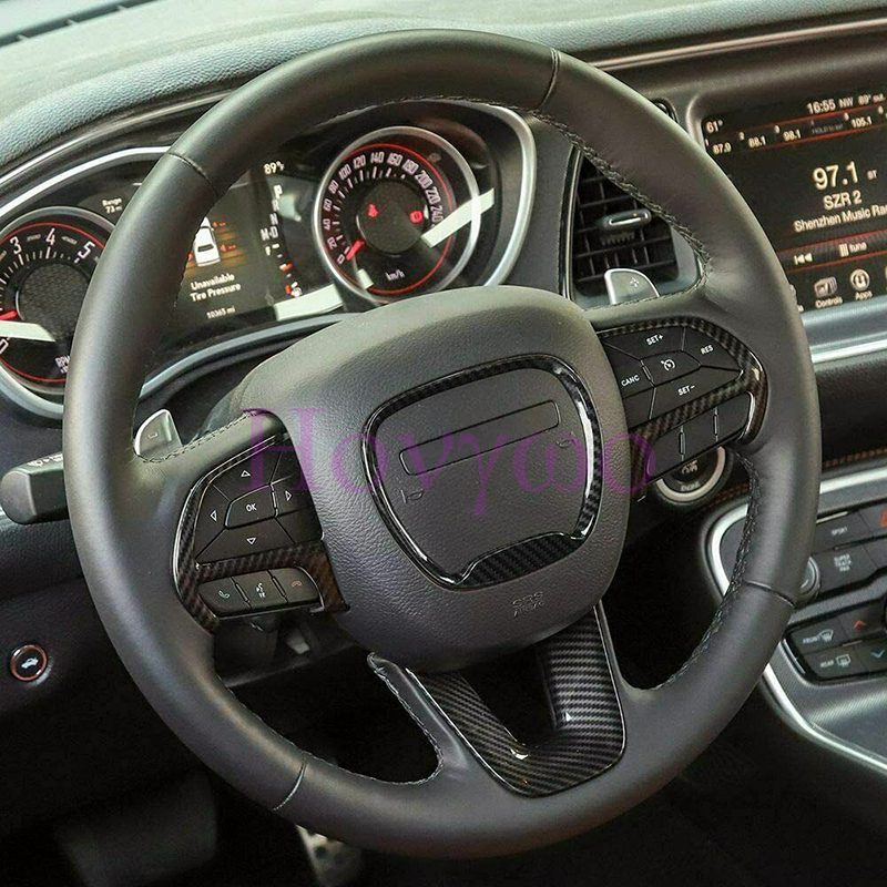 Steering Wheel Cover - ชุดตกแต่งพวงมาลัยรถยนต์คาร์บอนไฟเบอร์แท้ สำหรับ Dodge Charger, Challenger 2015+