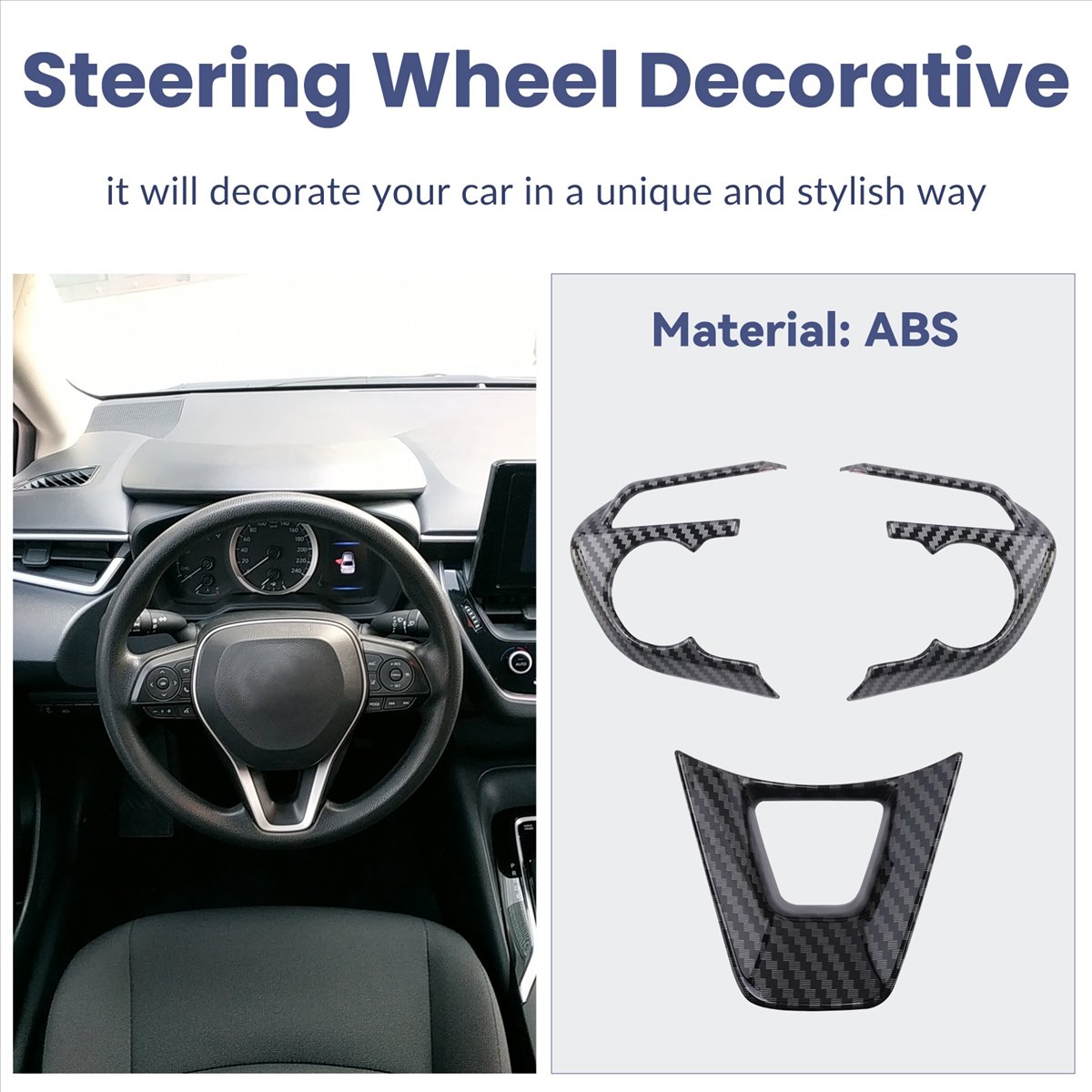 Steering Wheel Cover - โปรโมชั่นพิเศษสำหรับ Toyota Cross 2019-2021 ฝาครอบปุ่มพวงมาลัยลายคาร์บอนไฟเบอร์ พร้อมกรอบตกแต่งและสติกเกอร์เสริม