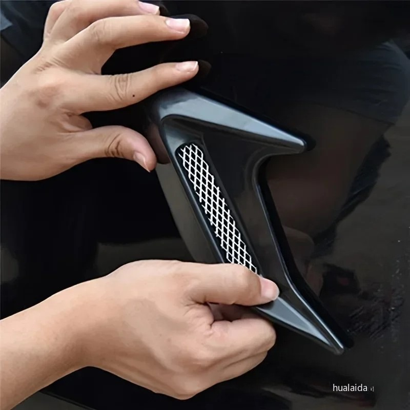 Car Accessories Ebay - สติ๊กเกอร์ตกแต่งช่องระบายอากาศข้างตัวรถ/ฝากระโปรง ลายครีบฉลาม สไตล์รถยนต์