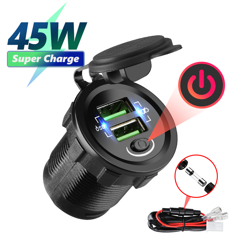 Car Accessories Qc - เครื่องชาร์จ USB ในรถ36W QC3.0พอร์ตอะแดปเตอร์เต้าเสียบ12-24V ชาร์จเร็วพร้อมสวิตช์เปิด/ปิดรถจักรยานยนต์แคมป์เรือ